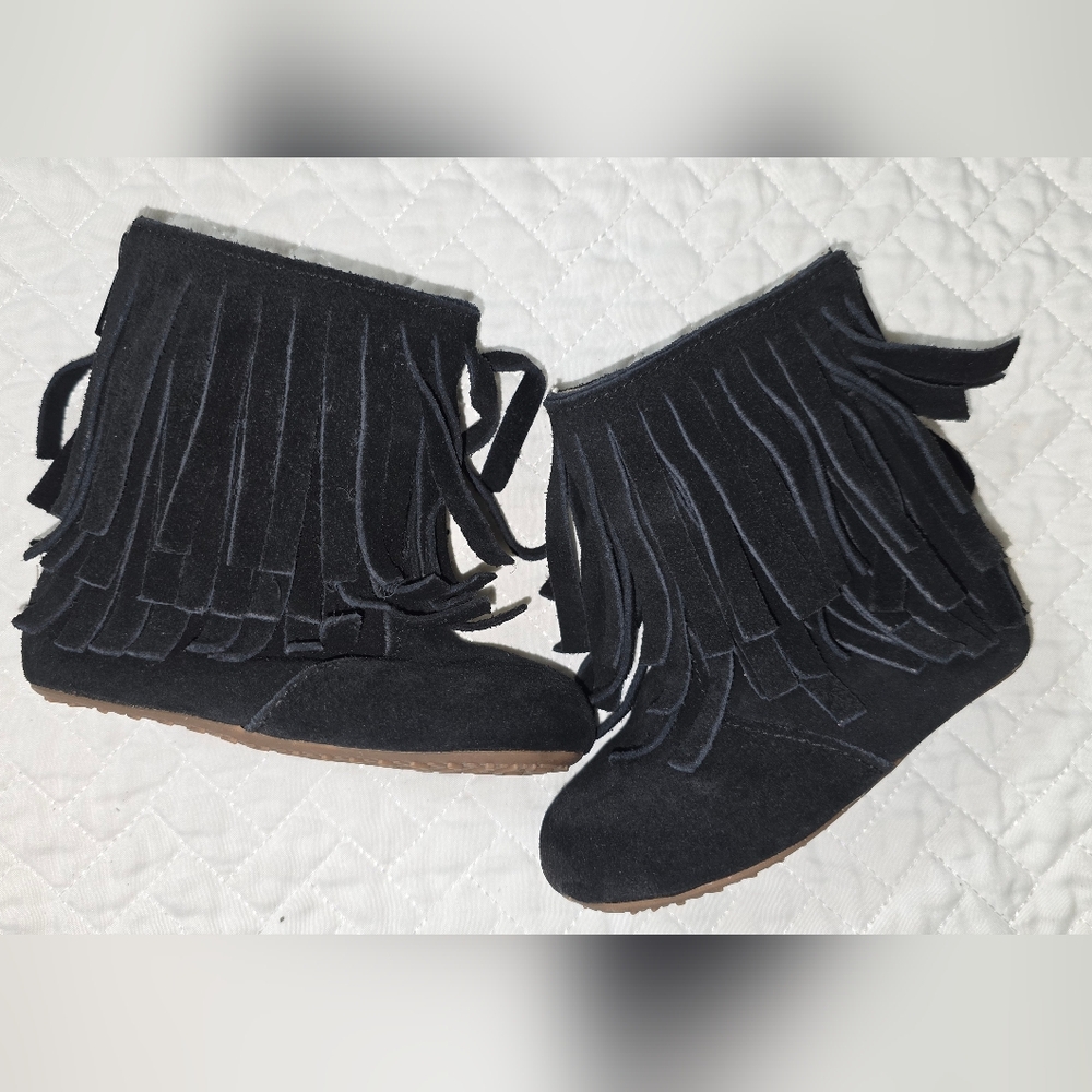 Monkey Feet Black Suede Fringe Boots